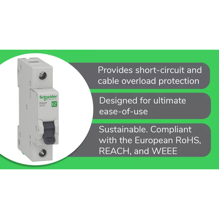 Easy9 IEC, 1-Pole 63A DIN-Rail Type Circuit Breaker 220/400V 10 KAIC by Schneider Electric EZ9F51163