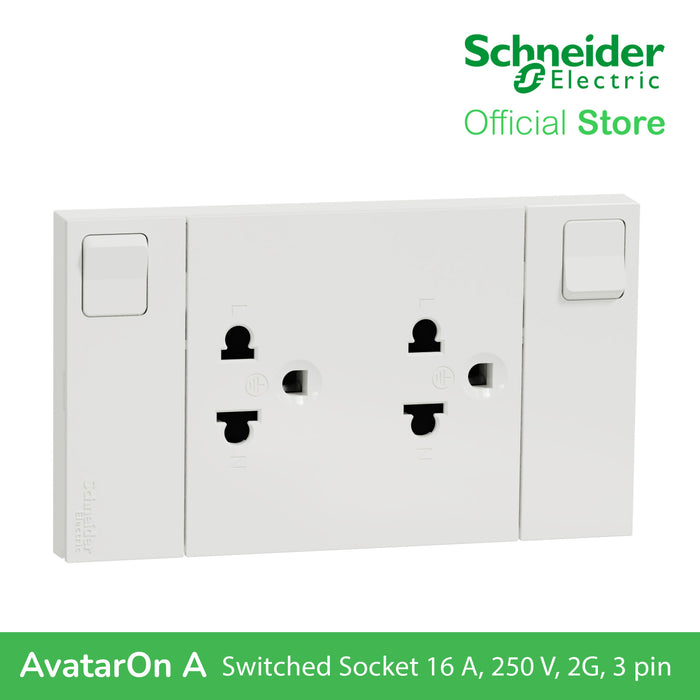 Schneider AvatarOn A Switched Socket Universal 16 A, 250 V, 2G, 3 pin M3T-SIS-WE | Switch Outlet