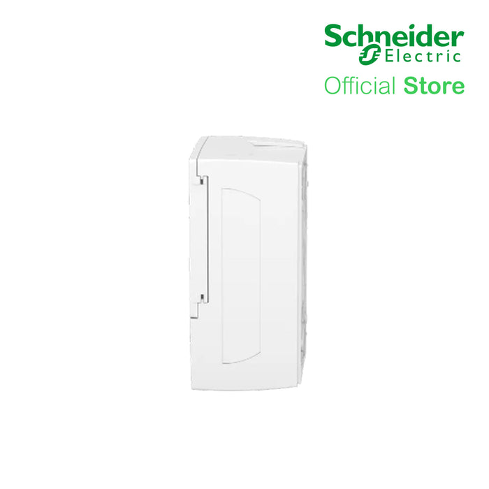 Schneider Enclosure Resi9 MP Surface 1 row of 4 Modules IP40 White Door 1 Earth + 1 Neutral Terminal Blocks MIP12104