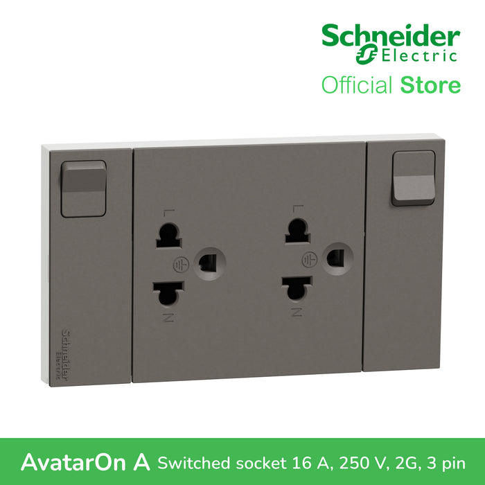 Schneider AvatarOn A Switched Socket Universal 16 A, 250 V, 2G, 3 pin, Black M3T-SIS-BK | Switch Outlet