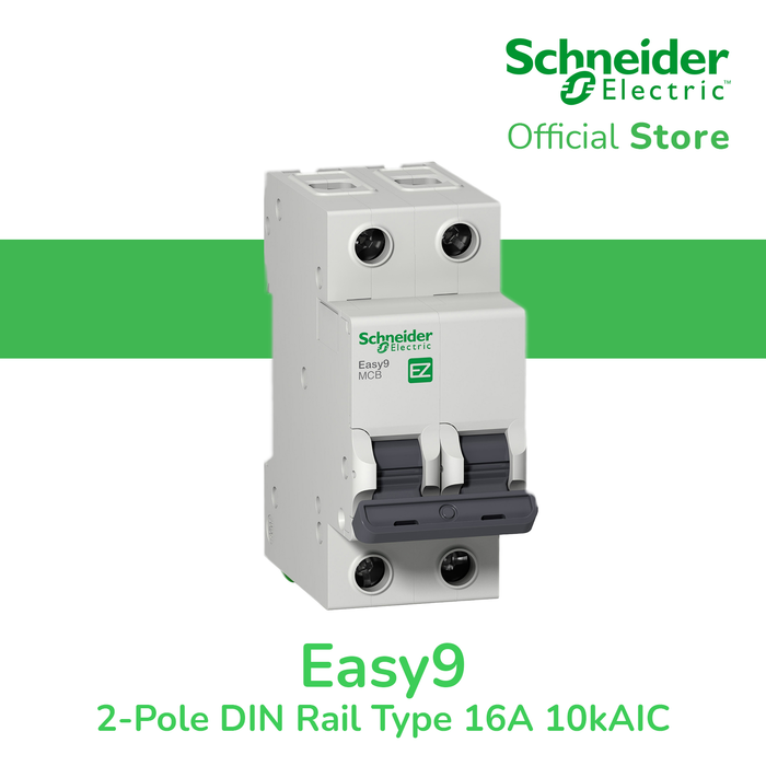 Schneider Easy9 IEC 2P 16A C DIN-Rail Type Miniature Circuit Breaker 230V 10kAIC (EZ9F51216)