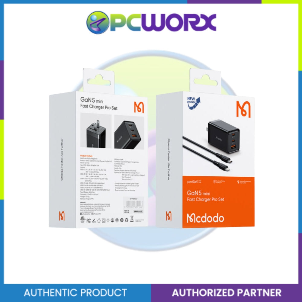 Mcdodo CH-1536 67W 2C+1A GAN 5 Mini Pro Fast Charger (US)+36W C to L Cable 1.2m