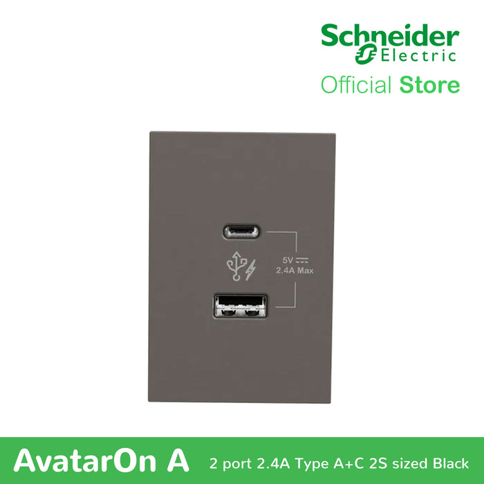 Schneider AvatarOn A 2 USB port 5 V AC-DC USB Charger Outlet - BLACK M3T-USB2-BK | USB Outlet