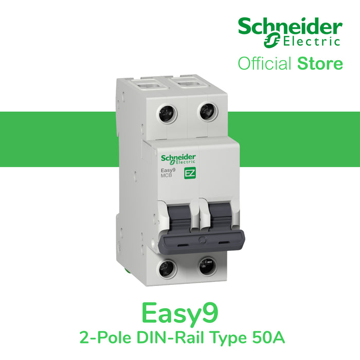 Schneider Easy9 IEC 2P 50A C DIN-Rail Type Miniature Circuit Breaker 230V 6kAIC EZ9F56250