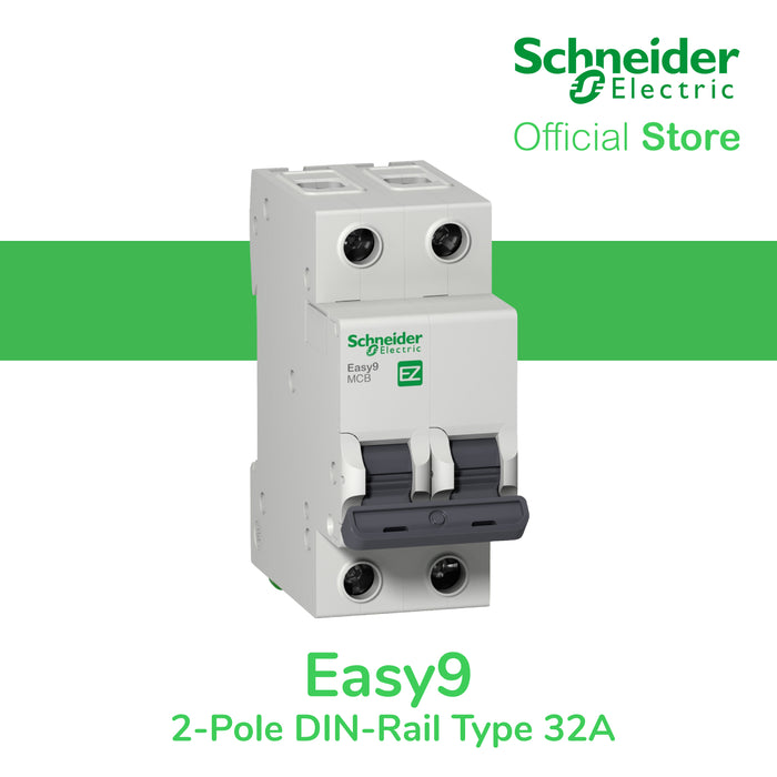 Schneider Easy9 IEC 2P 32A C DIN-Rail Type Miniature Circuit Breaker 230V 6kAIC EZ9F56232