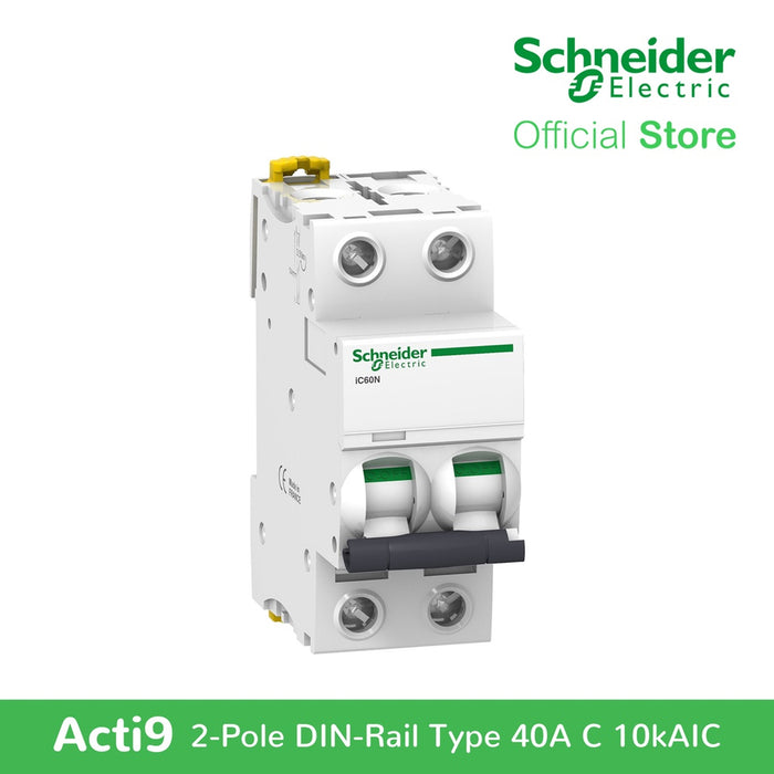 Schneider Acti9 IEC 2P 40A C DIN-Rail Type Miniature Circuit Breaker 230/400V 10kAIC (A9F74240)