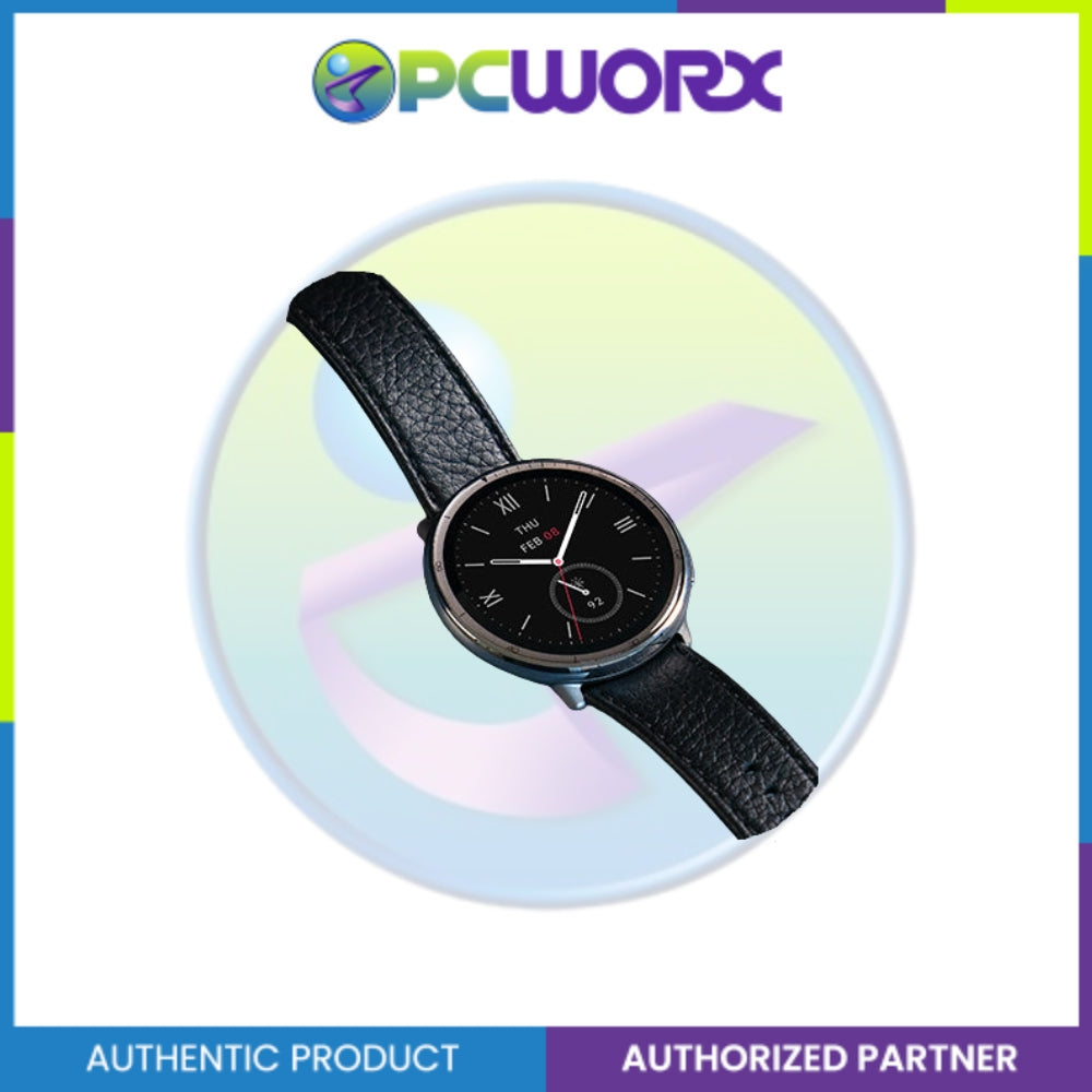 Amazfit W2437GL1N Active 2 Round Premium Smart Watch Black Leather | Standard Smart Watch Black Sport Silicone