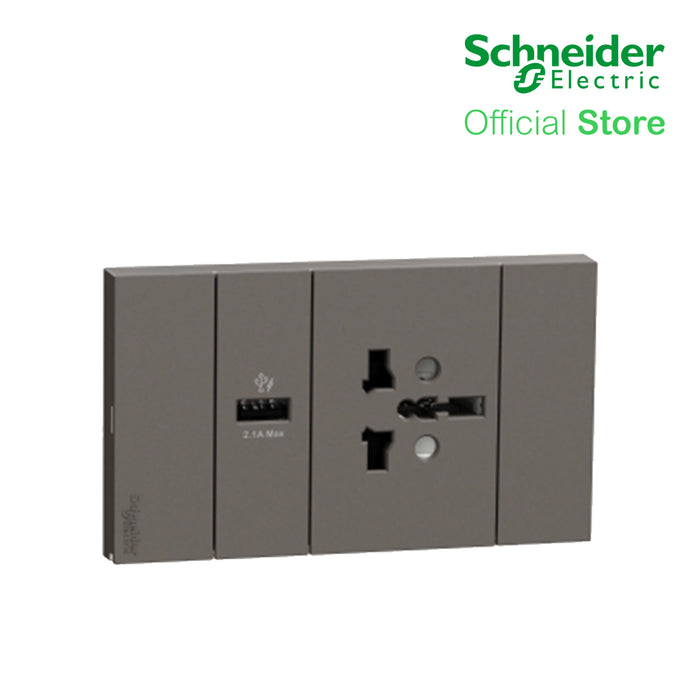 Schneider AvatarOn A 16A 250V International socket with USB charger Black A70426USB-IS-BK