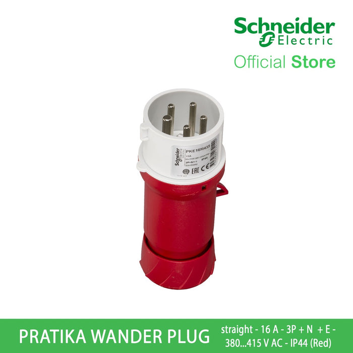 Schneider PratiKa Wander Plug - Straight - 16 A - 3P + N + E - 380...415 V AC - IP44 Red PKE16M435