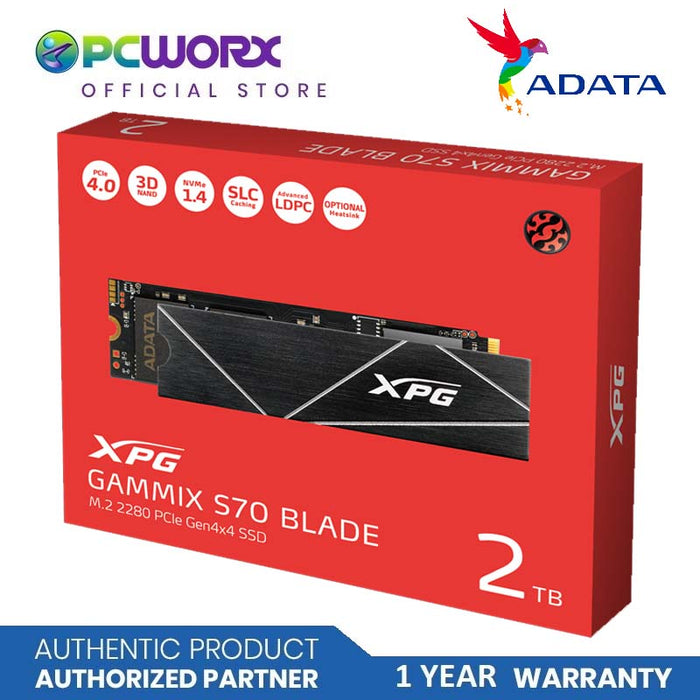 Adata AD-AGAMMIXS70B-2T-CS XPG S70 Blade 2TB 2280 M.2 NVMe PCIe 4.0 x4 SSD | PCIe Gen4 M.2 2280 Internal Gaming SSD | Adata Internal SSD