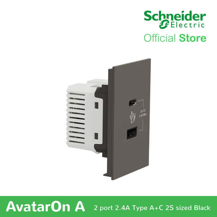 Schneider AvatarOn A 2 USB port 5 V AC-DC USB Charger Outlet - BLACK M3T-USB2-BK | USB Outlet