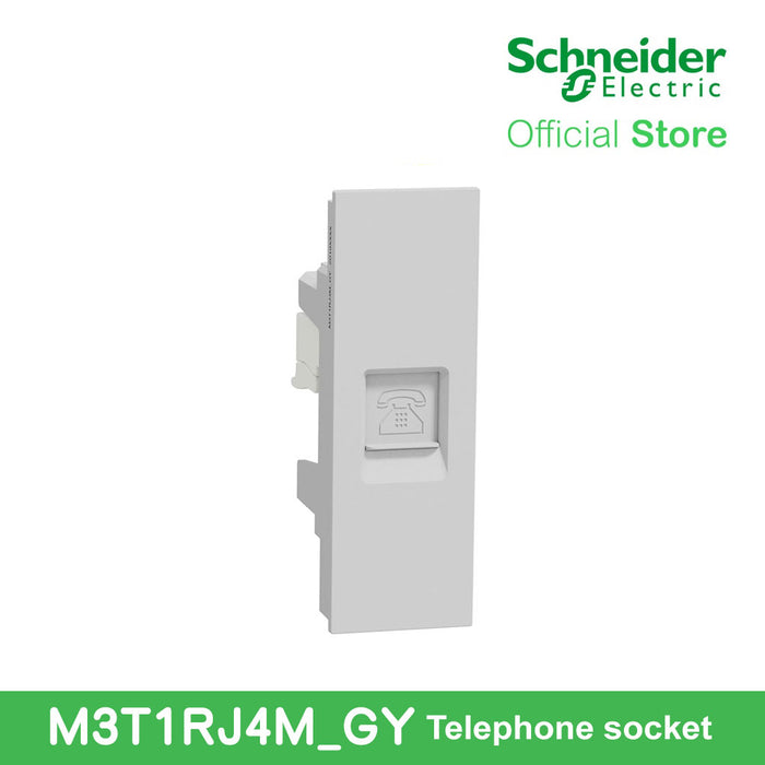 Schneider Telephone Socket AvatarOn With Shutter Grey M3T1RJ4M-GY