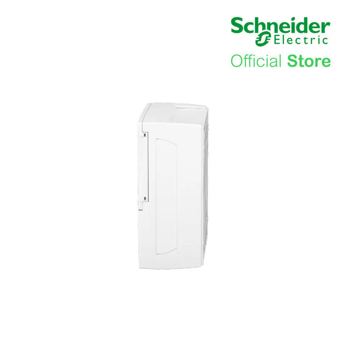 Schneider Enclosure, Resi9 MP Surface 1 Row of 8 Modules IP40 White Door 1 Earth + 1 Neutral Terminal Blocks MIP12108