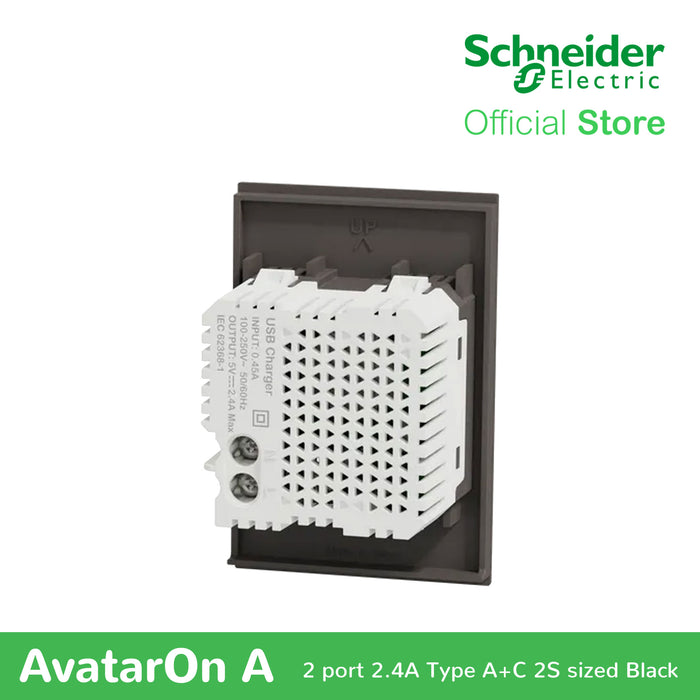 Schneider AvatarOn A 2 USB port 5 V AC-DC USB Charger Outlet - BLACK M3T-USB2-BK | USB Outlet