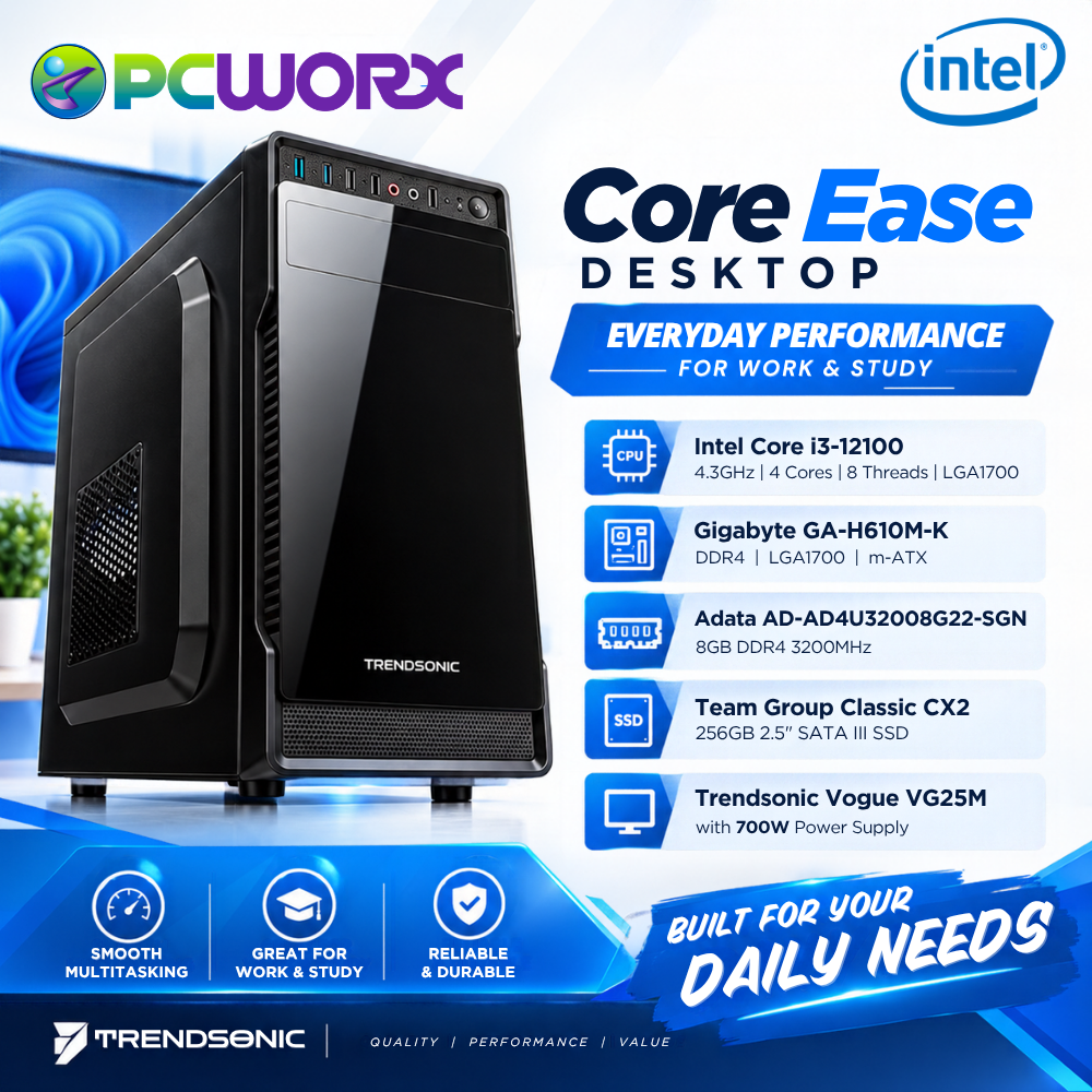 CoreEase Desktop — Intel Core i3-12100 | 8GB RAM | 256GB SSD | 700W