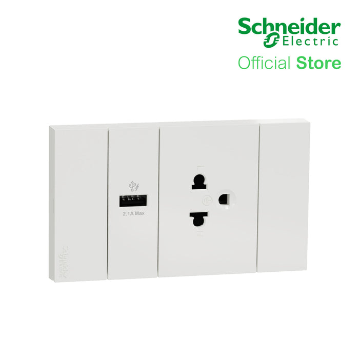 Schneider AvatarOn A 16A 250V 3 Pin USB Charger Universal Socket White A70426USB-UST-WE | Switch Outlet