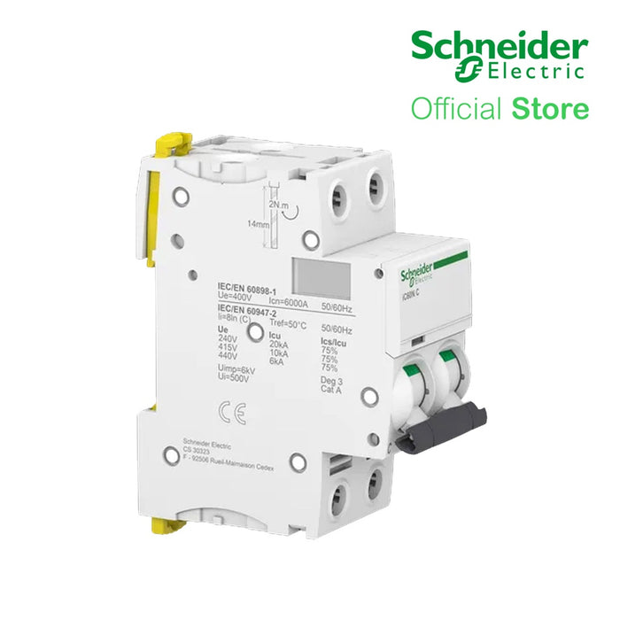 Schneider Acti9 IEC 2P 16A C DIN-Rail Type Miniature Circuit Breaker 230/400V (A9F74216)