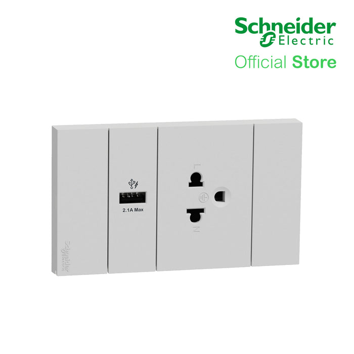 Schneider AvatarOn A 16A 250V 3 Pin USB Charger Universal Socket Grey A70426USB-UST-GY