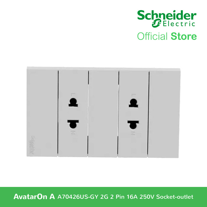 Schneider AvatarOn A 16A 250V 2G 2 Pin Universal Socket-outlet Grey A70426US-GY | Switch Outlet