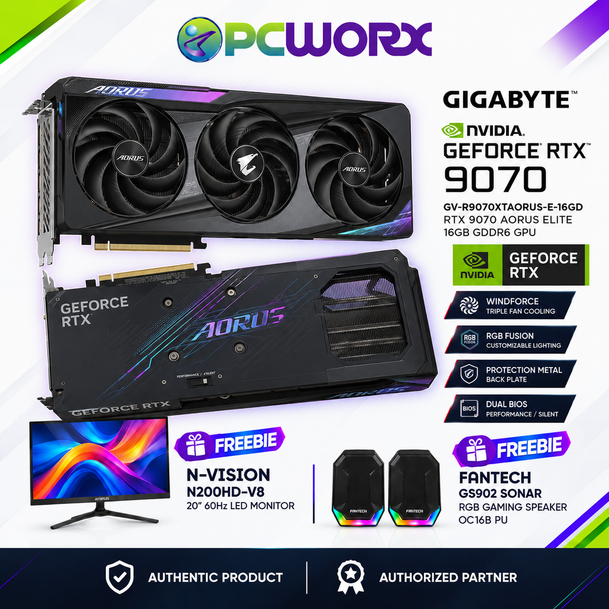 Gigabyte  NVIDIA® GeForce RTX™9070 GV-R9070XTAORUS-E-16GD RTX9070 Aorus Elite 16GB GDDR6 GPU