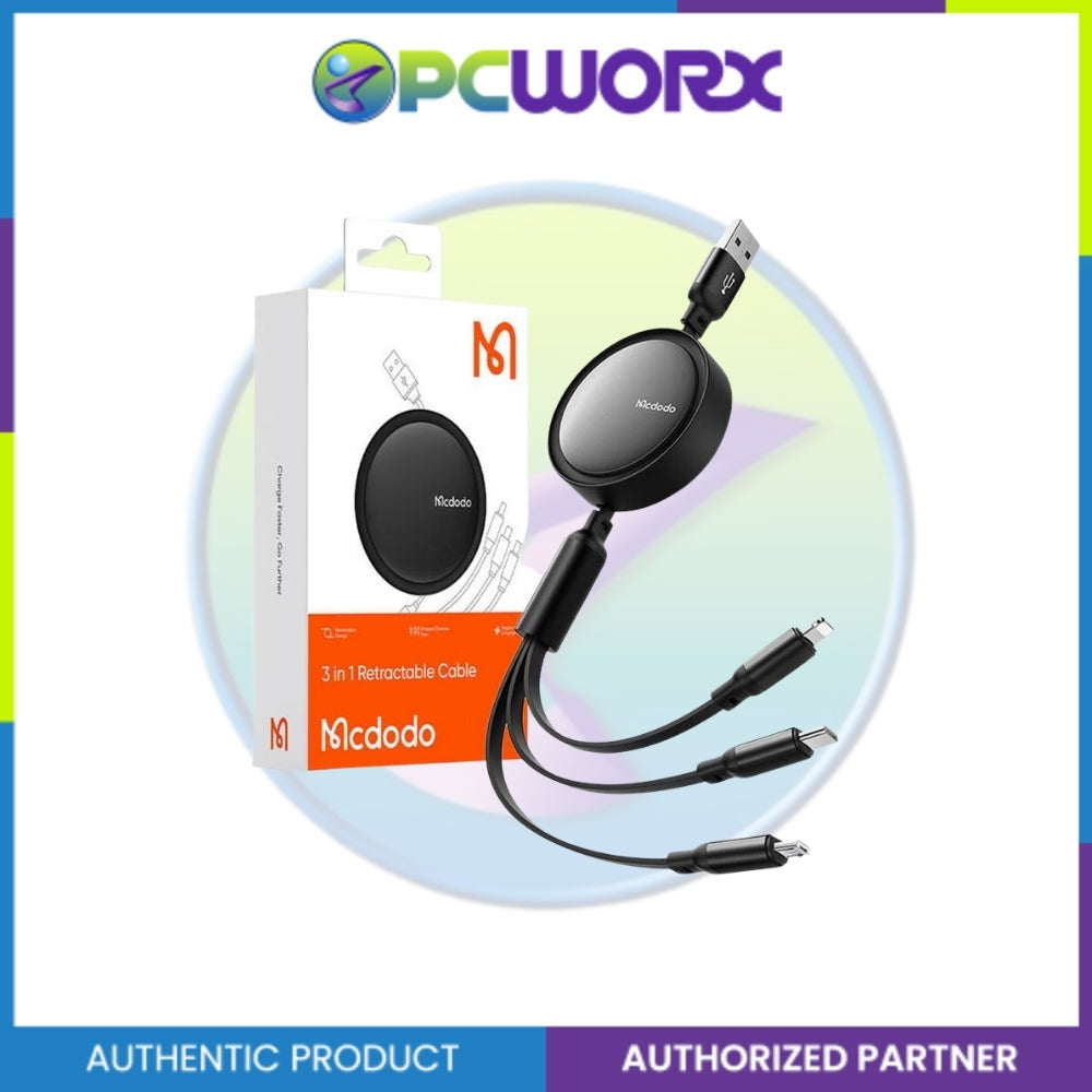 Mcdodo CA-7256 3in1 USB-A to Lightning+Micro+Type-C Data Cable 1.2m Black
