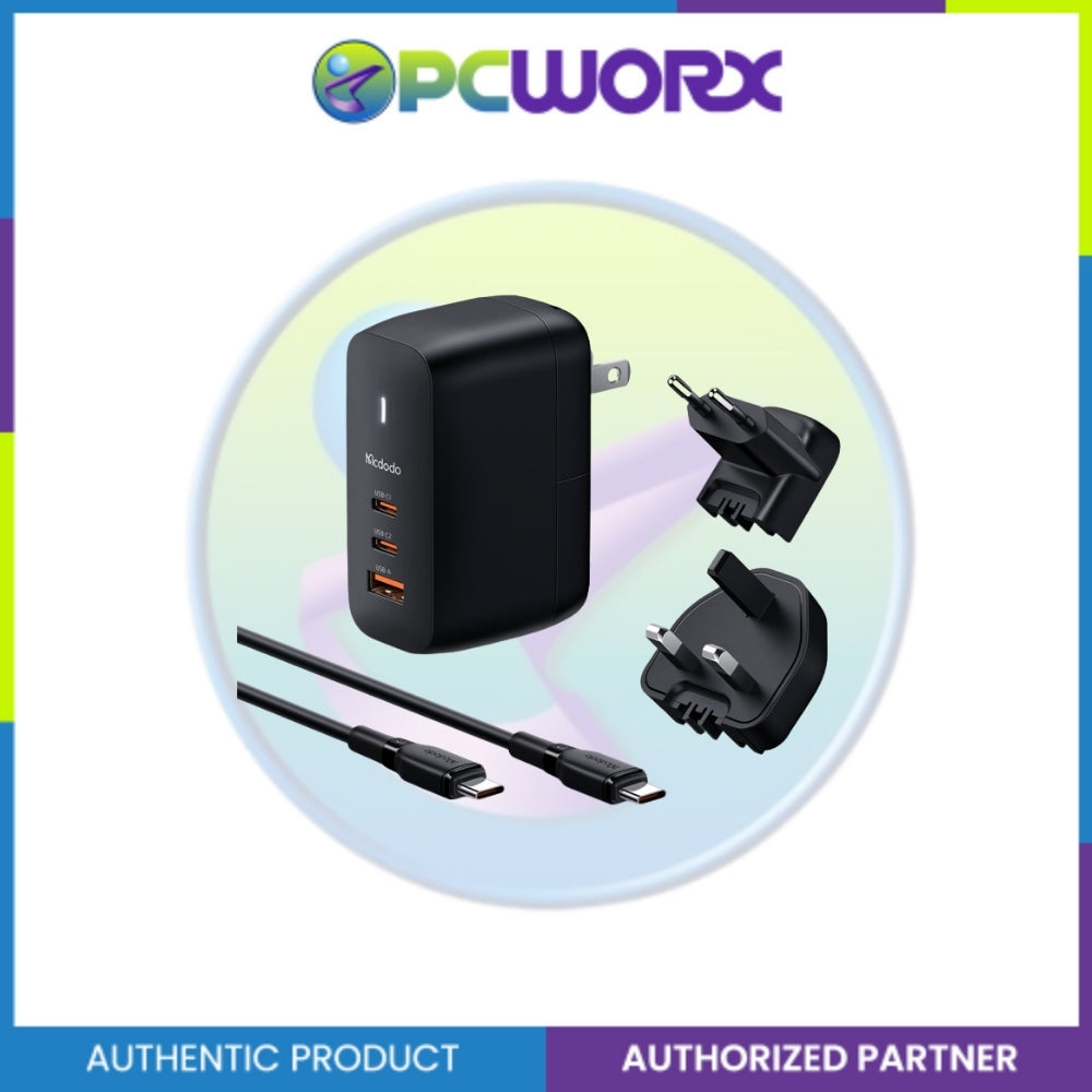 Mcdodo CH-8442 65W 2C+1A GAN 5 Mini Fast Charger (UK/US/EU)+60W C to C Cable 2m
