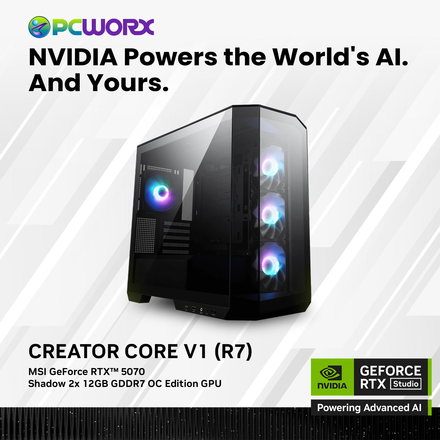 MSI NVIDIA® GeForce RTX™ 5070 Shadow 2X OC 12GB GDDR7 Graphics Card Studio PC - CREATOR CORE V1