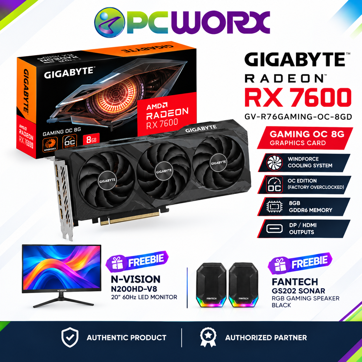 Gigabyte Radeon RX 7600 GAMING OC 8GB GDDR6 Graphics Card – GV-R76GAMING-OC-8GD | HDMI/DisplayPort