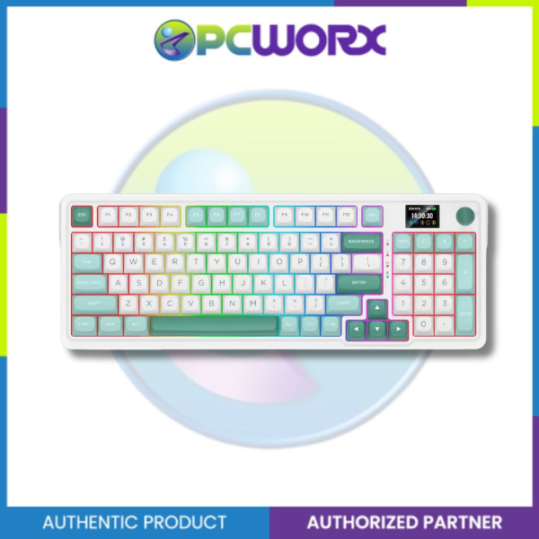 Redragon Galatin Pro K719WGB-RGB-PRO Tri-Mode Mechanical Gaming Keyboard with LCD Screen – White/Green