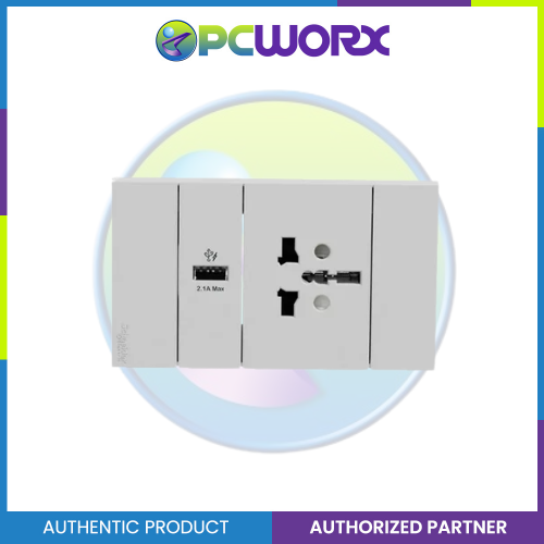 Schneider AvatarOn A 16A 250V International Socket with USB Charger Grey A70426USB-IS-GY