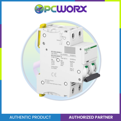 Schneider Acti9 IEC, 2-Pole 63A DIN-Rail Type Circuit Breaker 230/400V 10 KAIC (A9F74263)