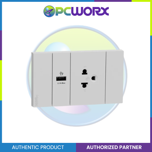 Schneider AvatarOn A 16A 250V 3 Pin USB Charger Universal Socket Grey A70426USB-UST-GY