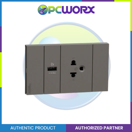 Schneider AvatarOn A 16A 250V 3Pin Universal Socket with USB Charger Black A70426USB-UST-BK