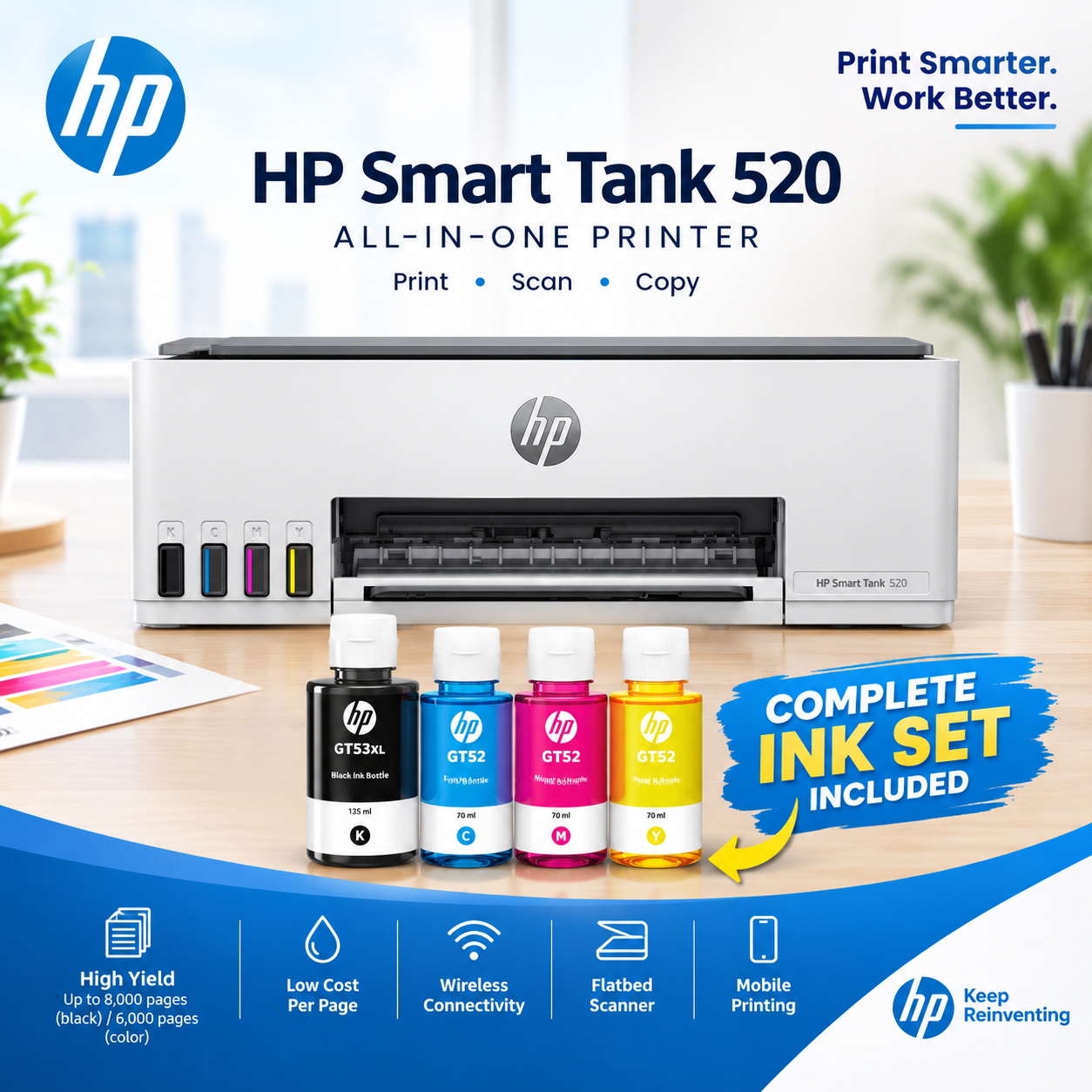 HP Smart Tank 520 3 in 1 Printer PN# 1F3W2A