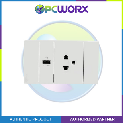 Schneider AvatarOn A 16A 250V 3 Pin USB Charger Universal Socket White A70426USB-UST-WE | Switch Outlet