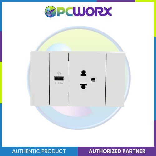 Schneider AvatarOn A 16A 250V 3 Pin USB Charger Universal Socket White A70426USB-UST-WE | Switch Outlet