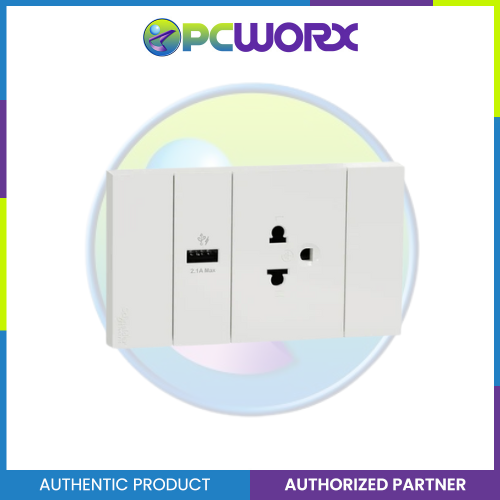 Schneider AvatarOn A 16A 250V 3 Pin USB Charger Universal Socket White A70426USB-UST-WE | Switch Outlet