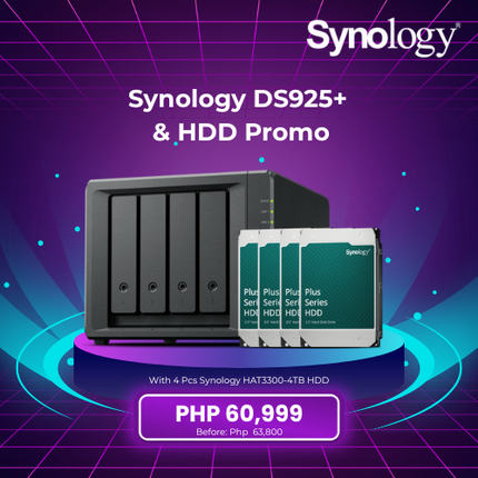 Synology DS925+ 4GB 4-Bay NAS + 4PCS Synology HAT3300-4TB HDD (BUNDLE PROMO)