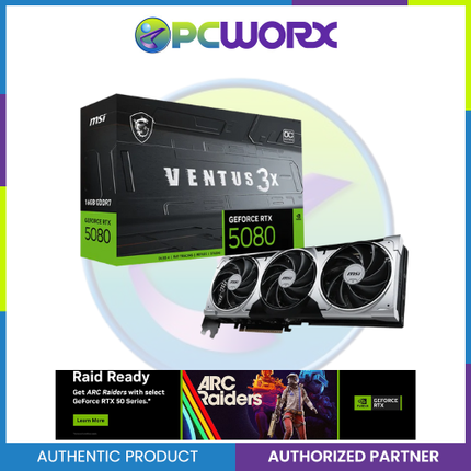 MSI NVIDIA® GeForce RTX™ 5080 Ventus 3X OC Plus 16GB GDDR7 Graphics Card (Pre order)