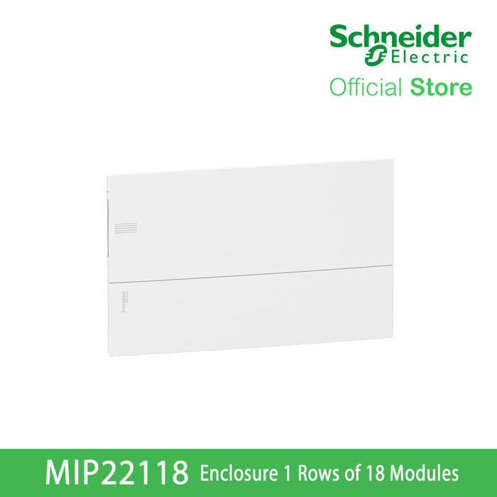 Schneider Enclosure Resi9 MP Flush Mounting 1 Row of 18 Modules IP40 White Door 1 Earth + 1 Neutral Terminal Blocks MIP22118