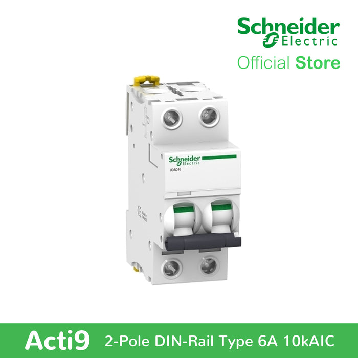 Schneider Acti9 IEC, 2-Pole 6A DIN-Rail Type Circuit Breaker 230/400V 10 KAIC (A9F74206)