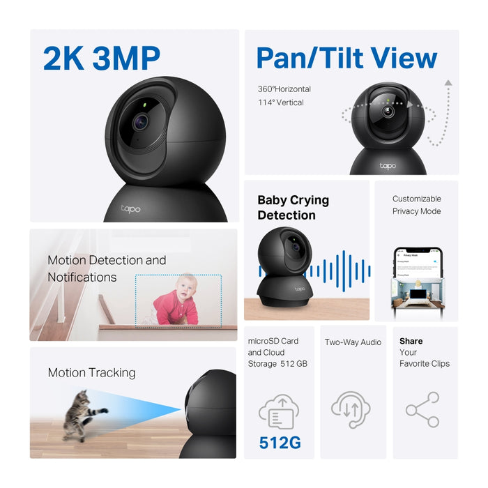 TP-Link Tapo C211 New Pan/Tilt Home Security Wi-Fi Camera Black | Wifi CCTV Tapo Camera | TP-Link Camera