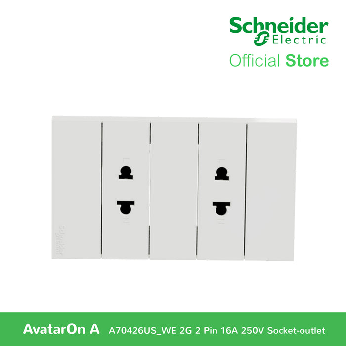 Schneider AvatarOn A 16A 250V 2G 2 Pin Universal Socket-outlet White A70426US-WE | Switch Outlet