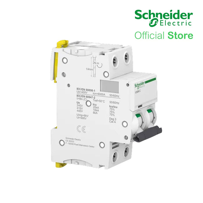 Schneider Acti9 IEC 2P 40A C DIN-Rail Type Miniature Circuit Breaker 230/400V 10kAIC (A9F74240)