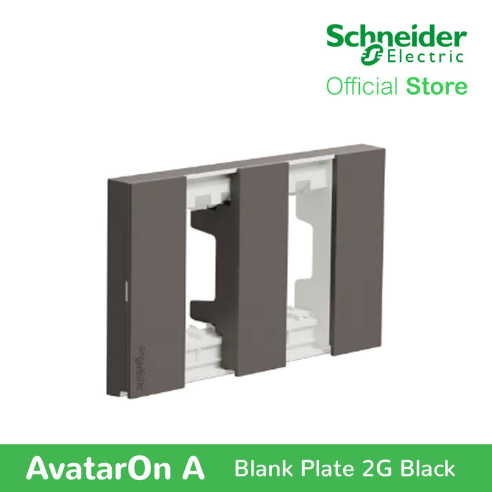 Schneider AvatarOn A 2 gangs Blank Plate - BLACK M3T02-BK