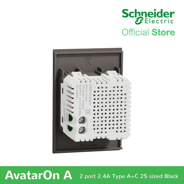 Schneider AvatarOn A 2 USB port 5 V AC-DC USB Charger Outlet - BLACK M3T-USB2-BK | USB Outlet