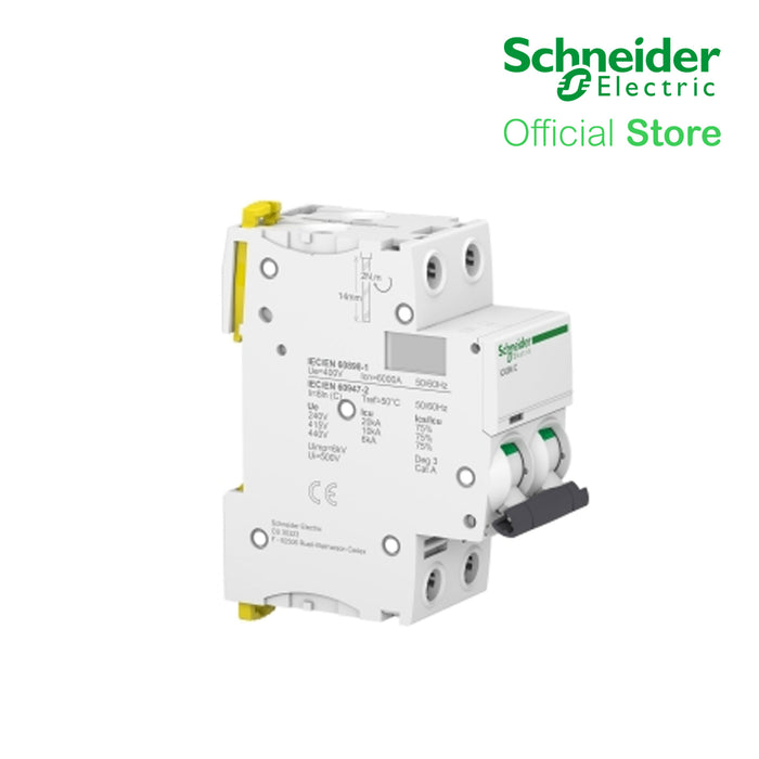 Schneider Acti9 IEC, 2-Pole 6A DIN-Rail Type Circuit Breaker 230/400V 10 KAIC (A9F74206)