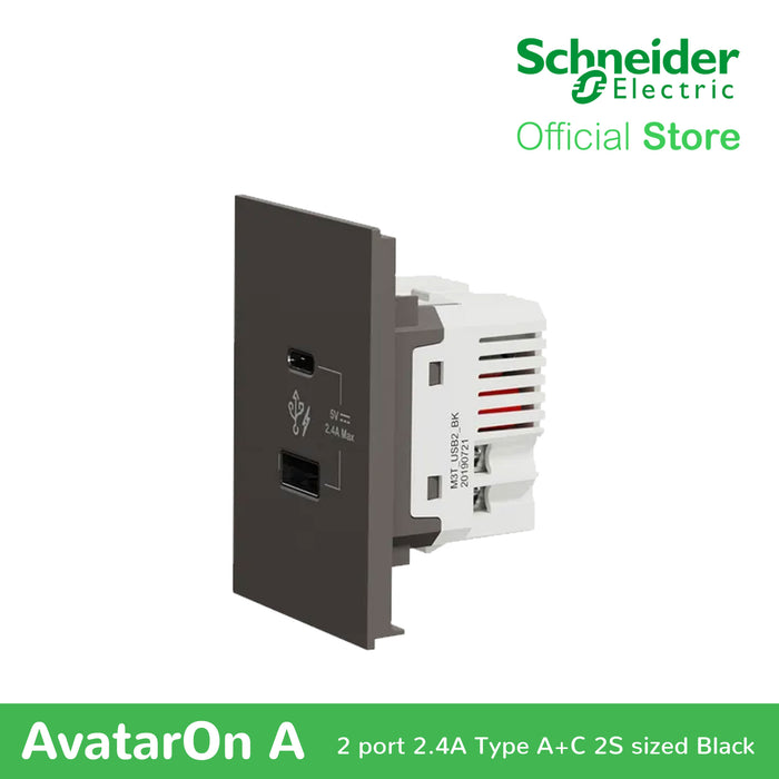 Schneider AvatarOn A 2 USB port 5 V AC-DC USB Charger Outlet - BLACK M3T-USB2-BK | USB Outlet