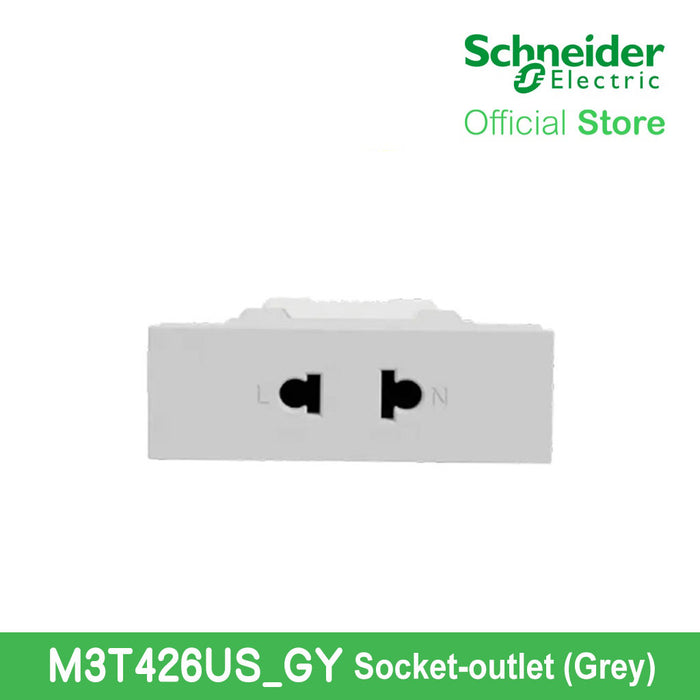 Schneider Socket Outlet AvatarOn A Universal 16A 250V 2 Pin S Sized Grey M3T426US-GY