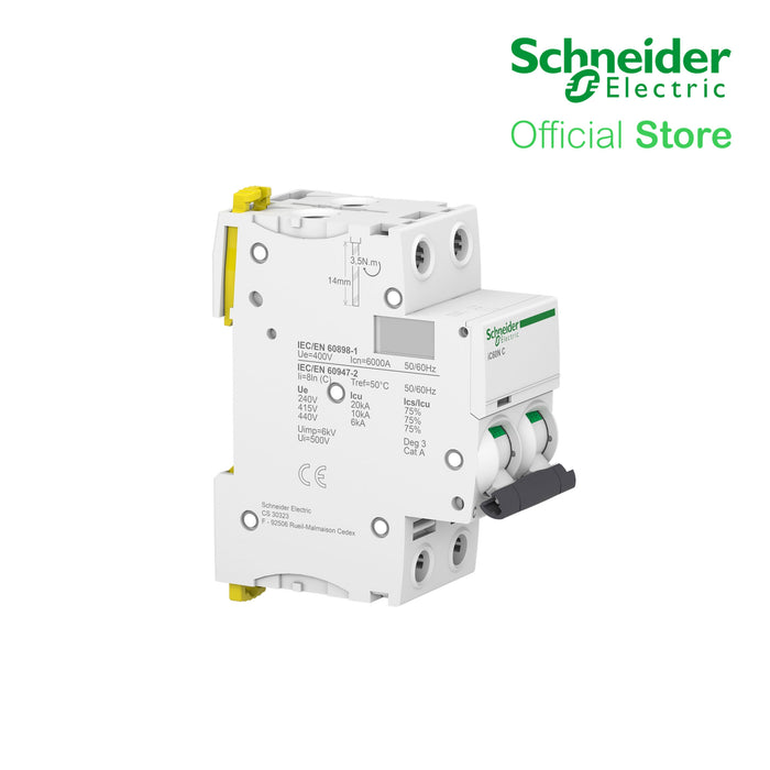 Schneider Acti9 IEC, 50A 2-Pole DIN-Rail Type Circuit Breaker 230/400V 10 KAIC (A9F74250)